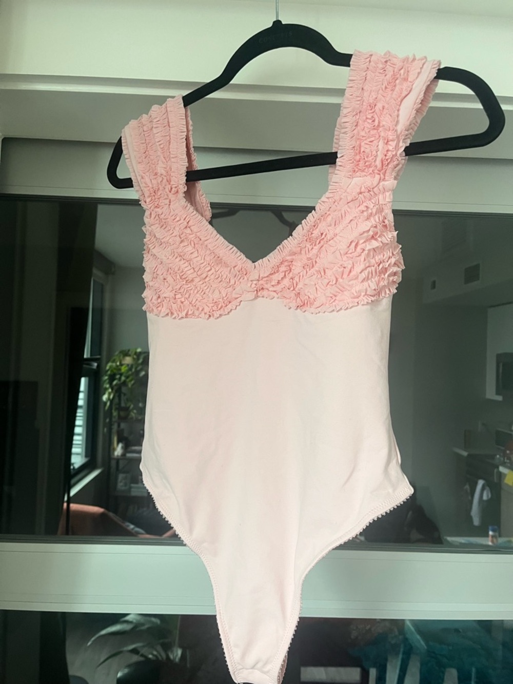 Free People Pink Ruffle-Detail Bodysuit